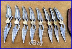 (lot Of 8) Custom Handmade Damascus Steel Folding Knife With Damascus & Brass